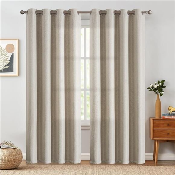 Linen Textured Curtain for Living Room Darkening 84 Inch Long Bedroom Curtain - Picture 1 of 7